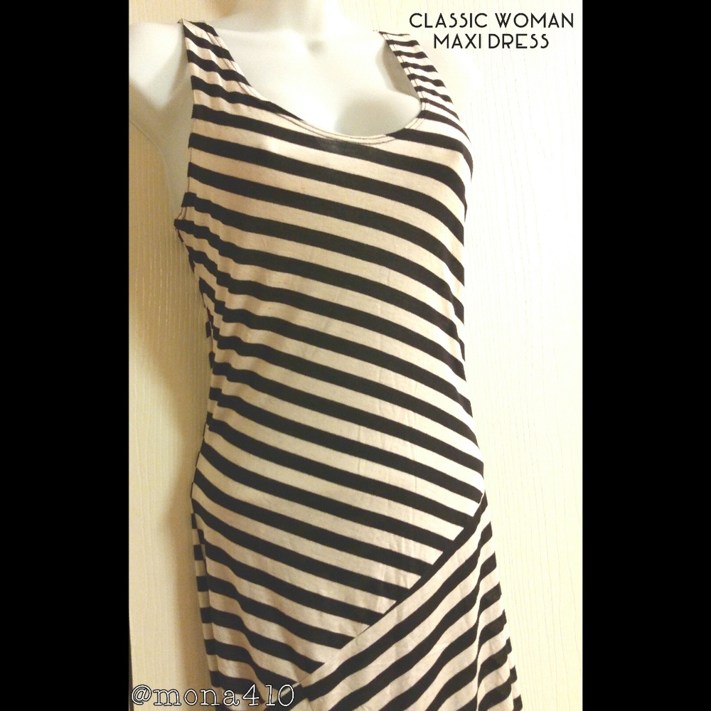 Black & Cream Striped Maxi Dress
